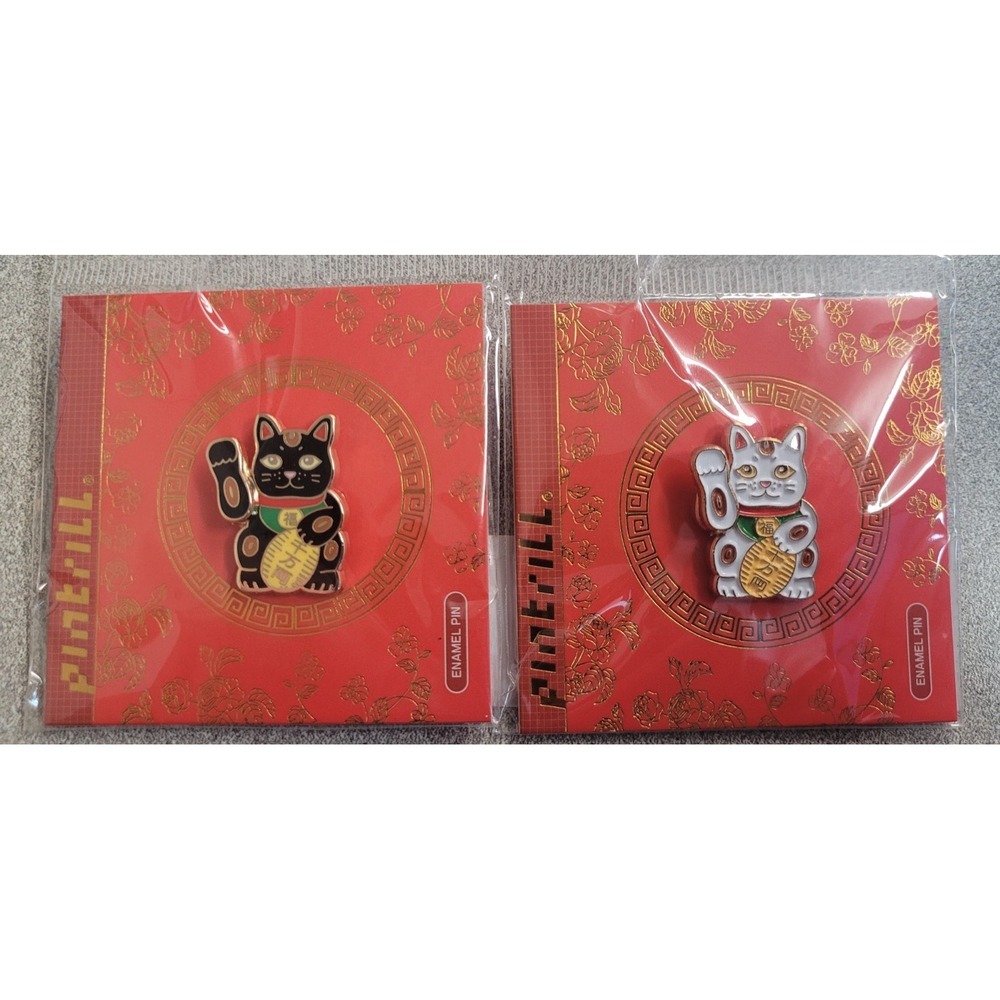 Lucky Cat White & Black Pin Set by Pintrill (Sold Out Collectors Item)